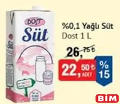 DOST % 0,1 YAĞLI SÜT 1 L